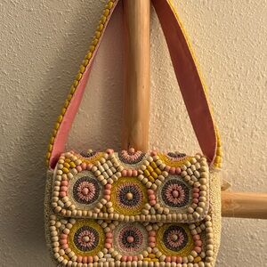 Wood Beaded Shoulder Bag